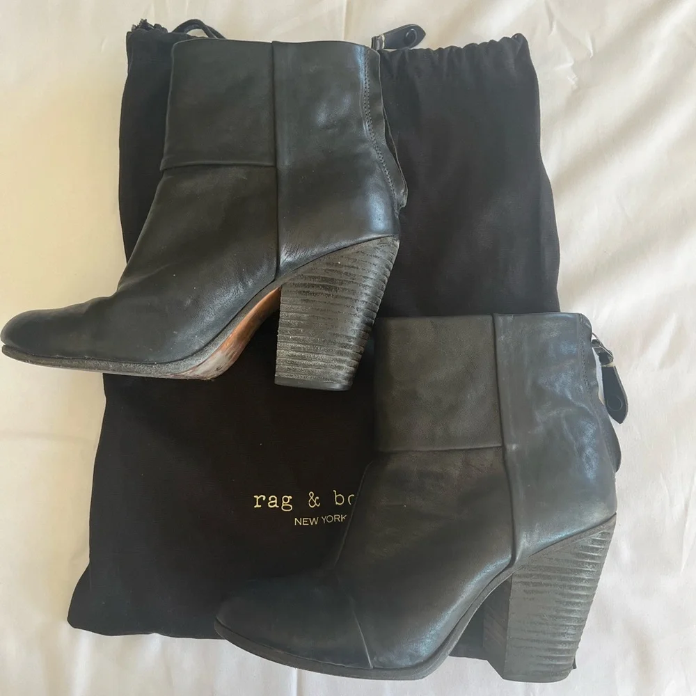 $450 Rag & Bone Size 7.5(37.5) Leather Ankle Boots Heels Shoes - Picture 1 of 14